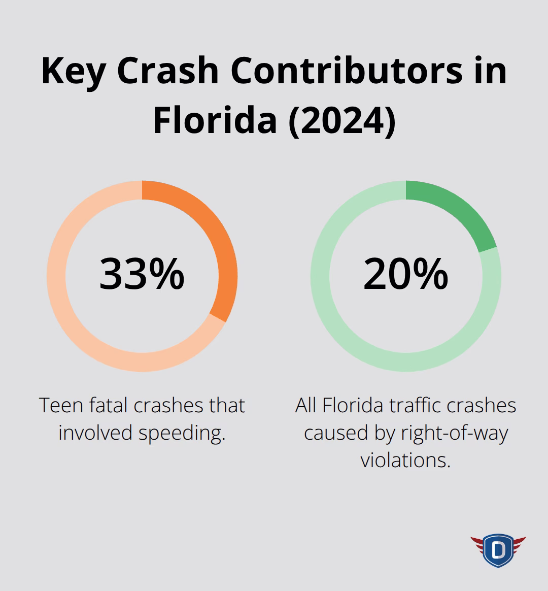 Percentage chart of major contributors to Florida crashes in 2024 - road laws education Florida