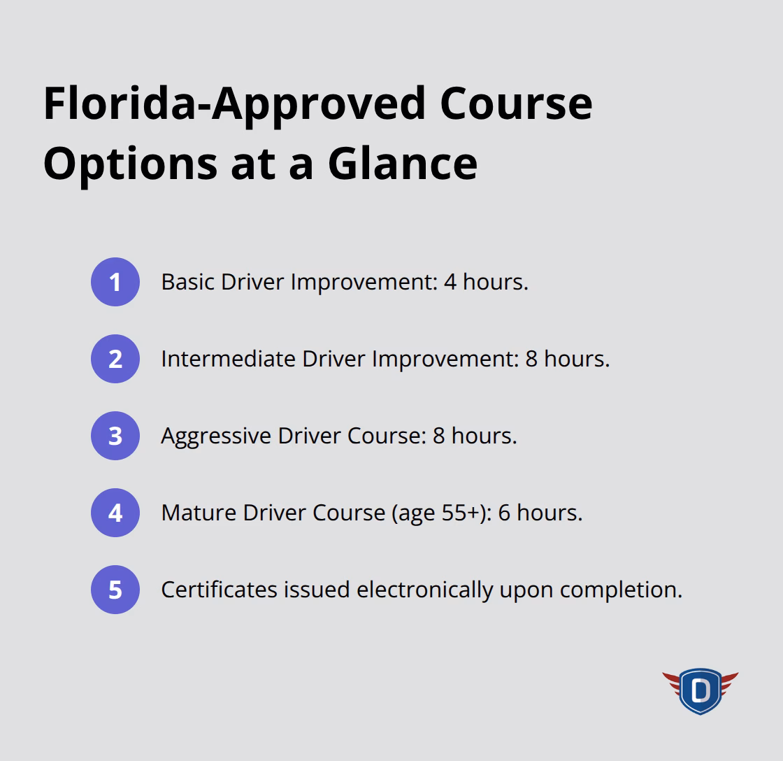 Quick list of DriverEducators.com course types and durations - Attitude impact driving course