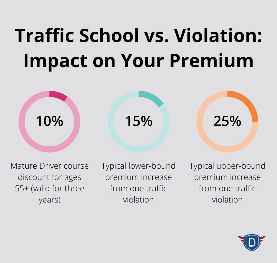 Visualization comparing a 10% mature driver discount with 15%–25% increases from a single violation - car insurance discount florida