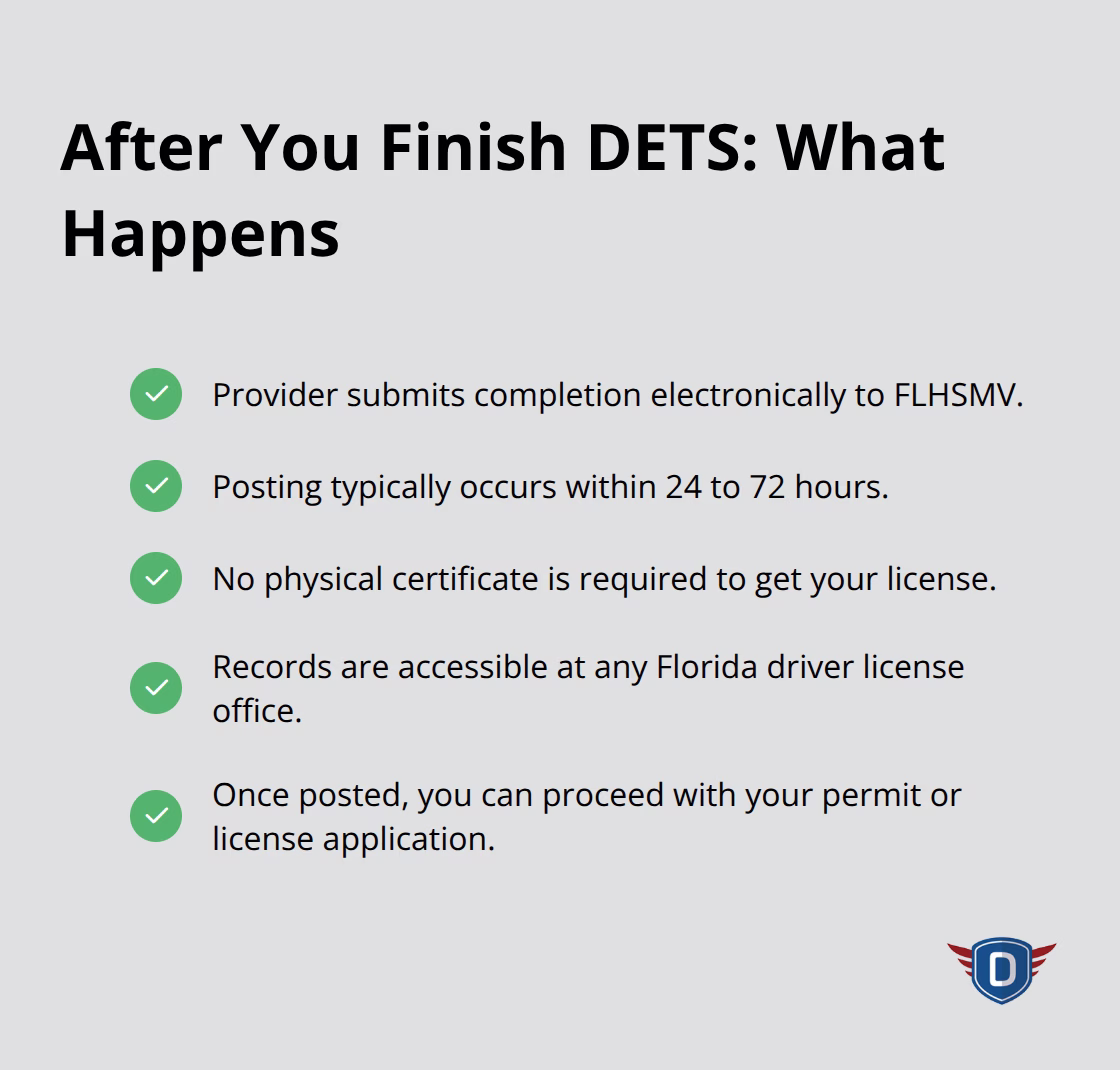 Checklist of steps and timing after completing the Florida DETS course - DETS course Florida overview