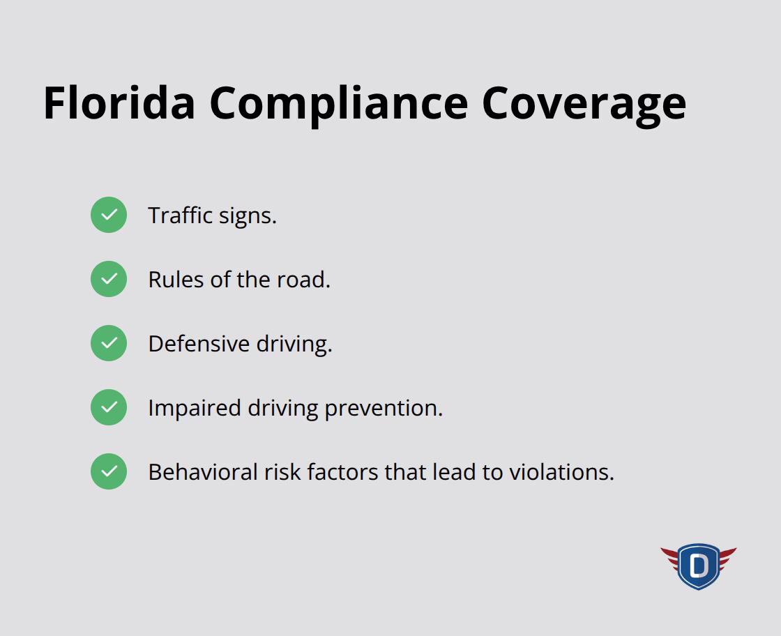Key FLHSMV-aligned topics covered in every DriverEducators.com course - DETS driver education benefits