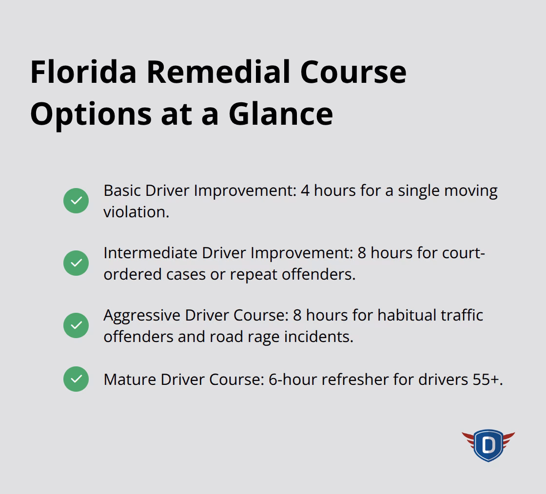 Overview of Florida remedial driver course types and durations - driver remedial course