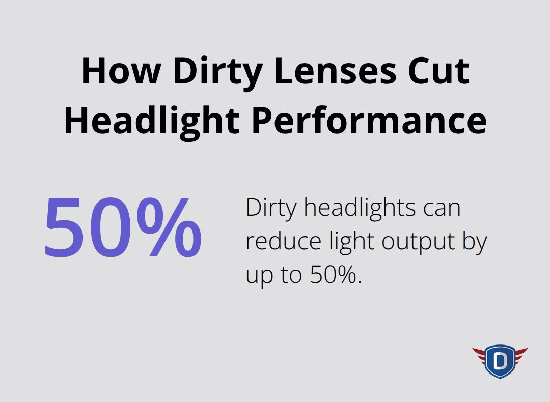 Impact of dirty headlights on visibility in rain