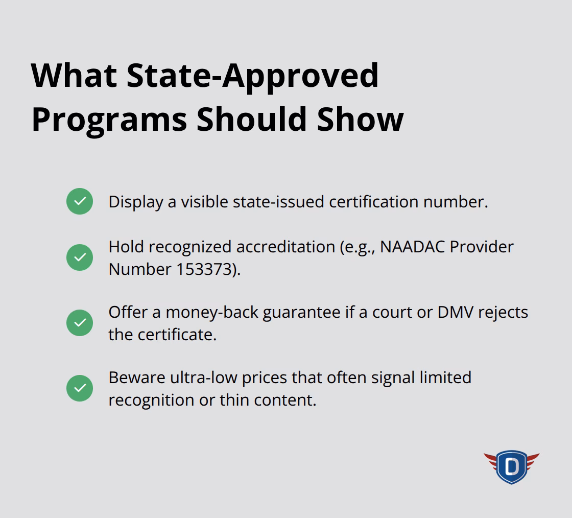 Checklist of key indicators for legitimate, state-approved drug and alcohol education programs