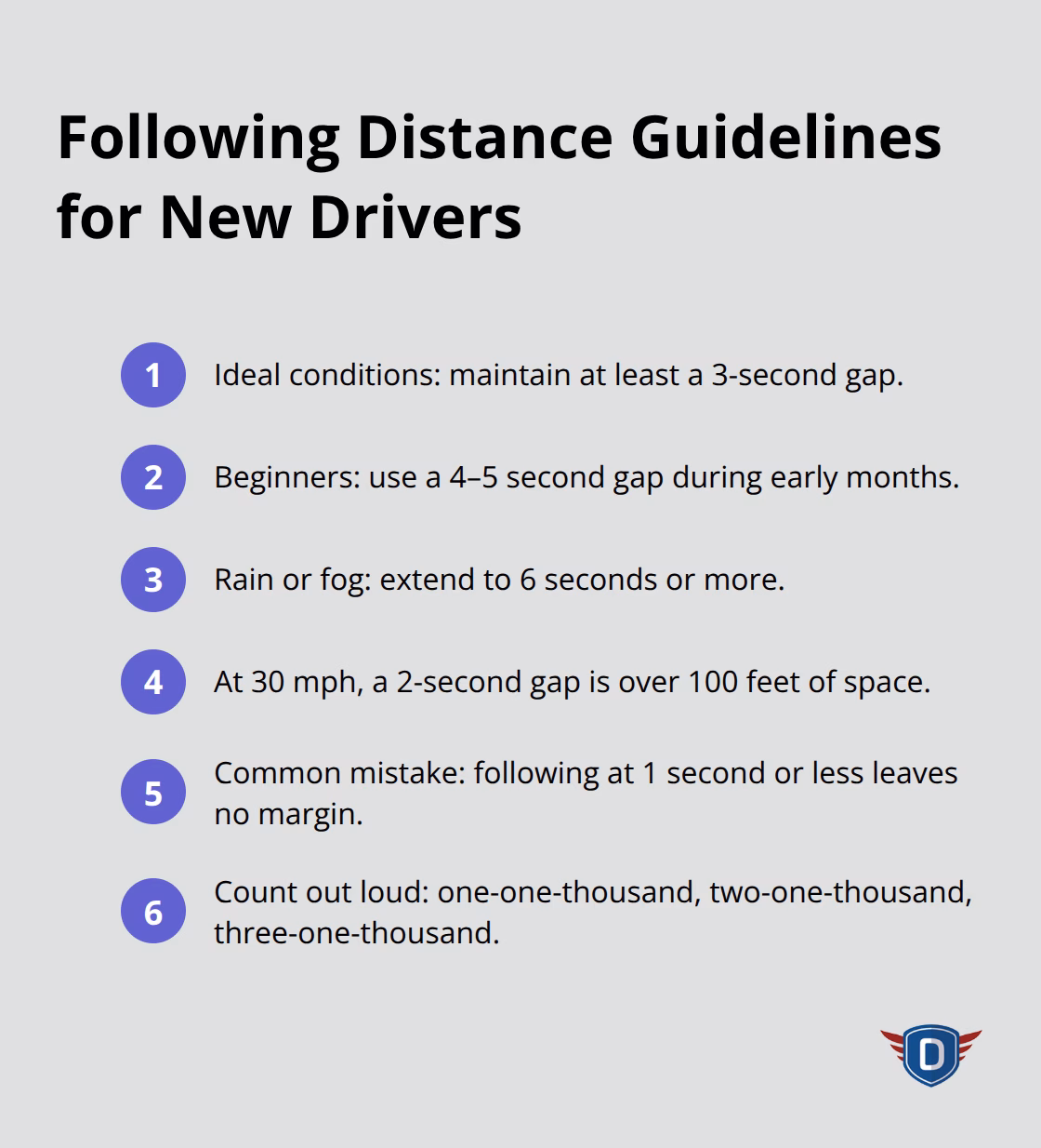 Safe time gaps in different conditions, plus counting method and common mistakes - first behind wheel practice