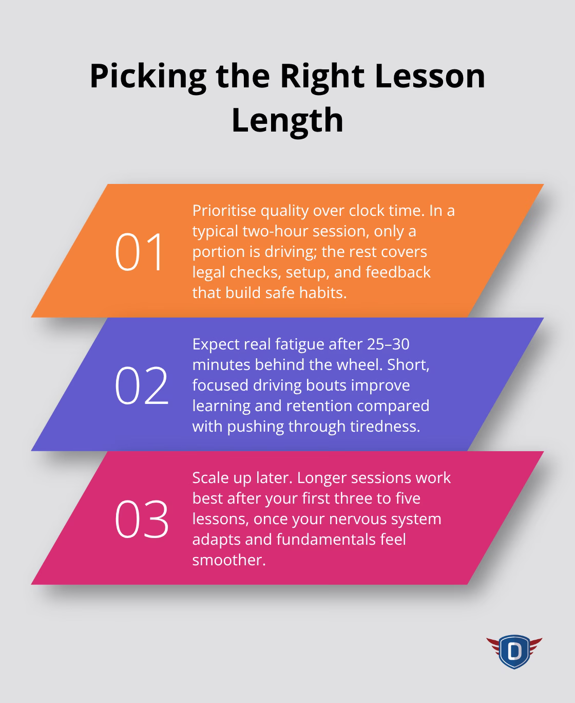Three key points to decide how long your first driving lesson should be.