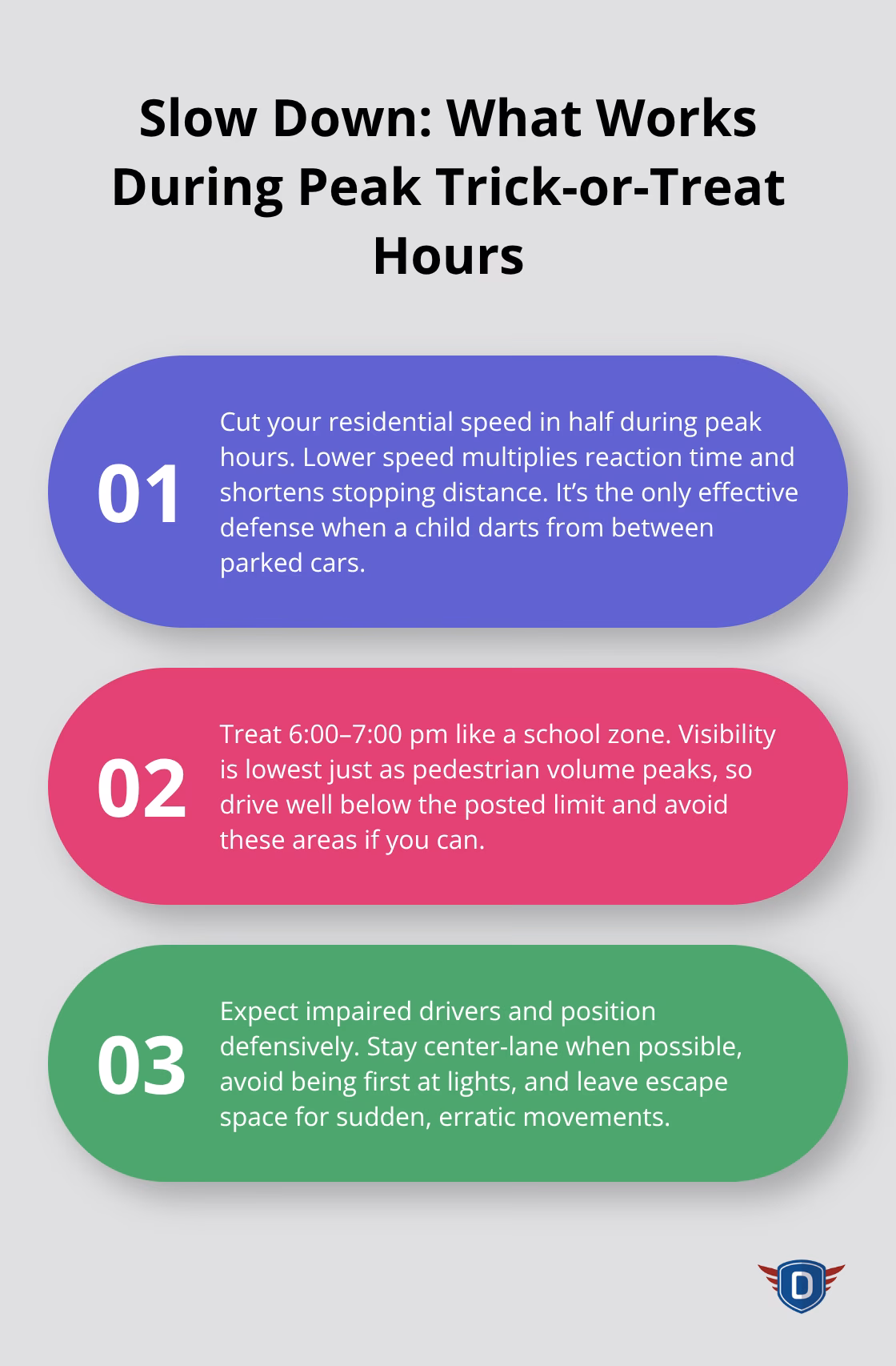 Three essential tactics for safe speeds on Halloween evening.