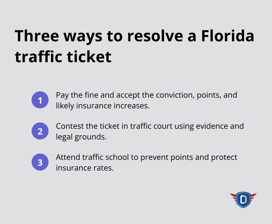 Compact summary of pay, contest, or take traffic school options for a Florida ticket - handling traffic tickets Florida