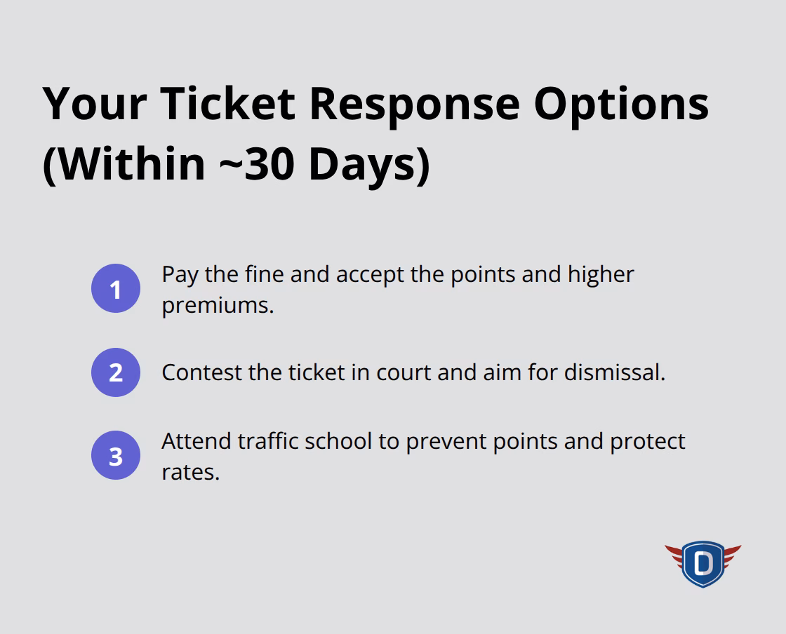 Three primary ways to respond to a Florida traffic ticket within about 30 days.