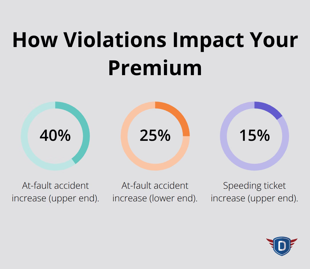 Chart showing percentage increases to insurance premiums from common violations in the U.S. - insurance discount availability