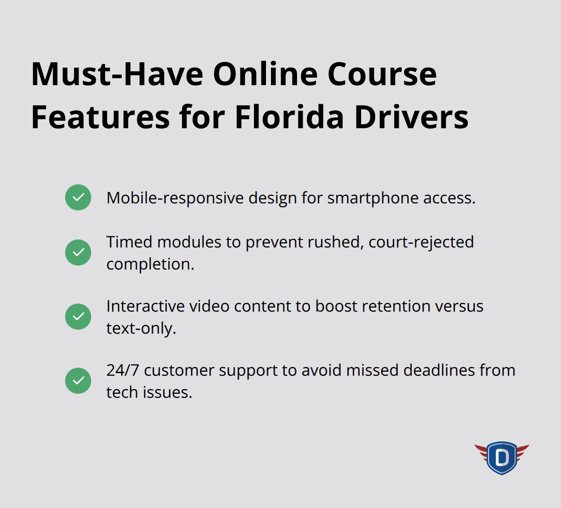 Checklist of essential online traffic school features for Florida drivers - online traffic school Florida