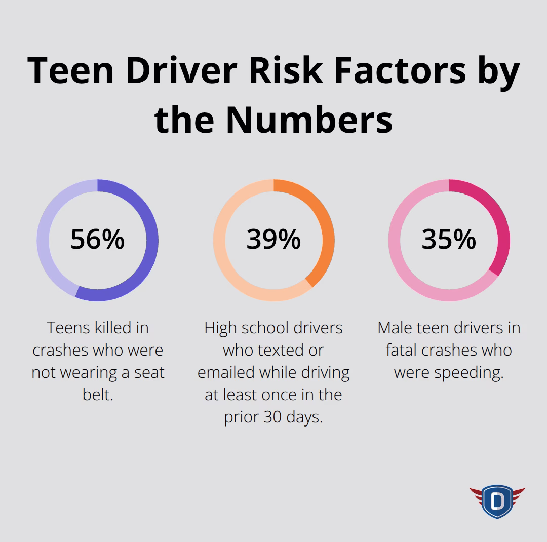 Infographic showing key teen driver risk percentages in the United States - parent teen driving plan