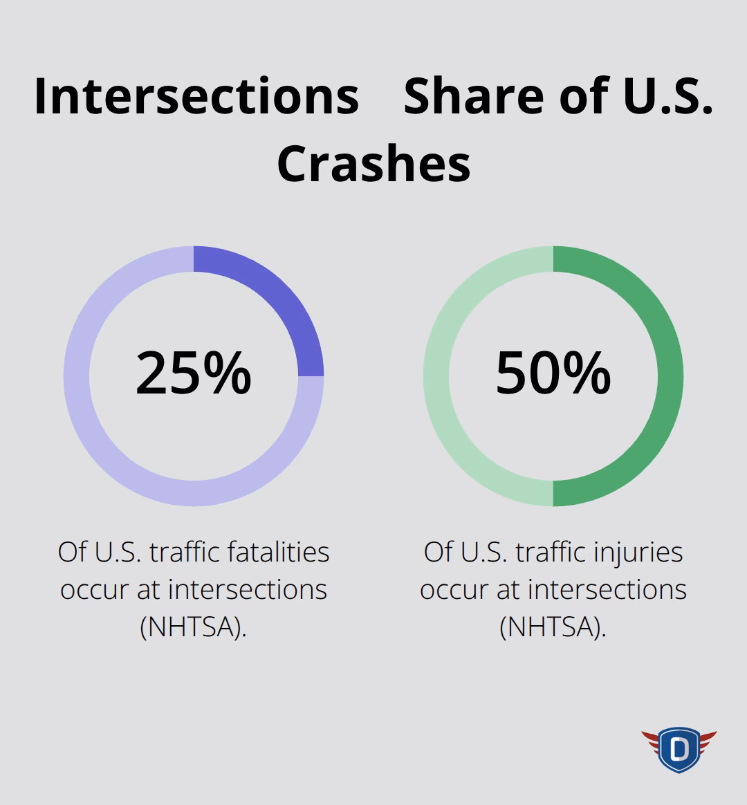 Percentage of U.S. traffic fatalities and injuries that occur at intersections - Right of way rules