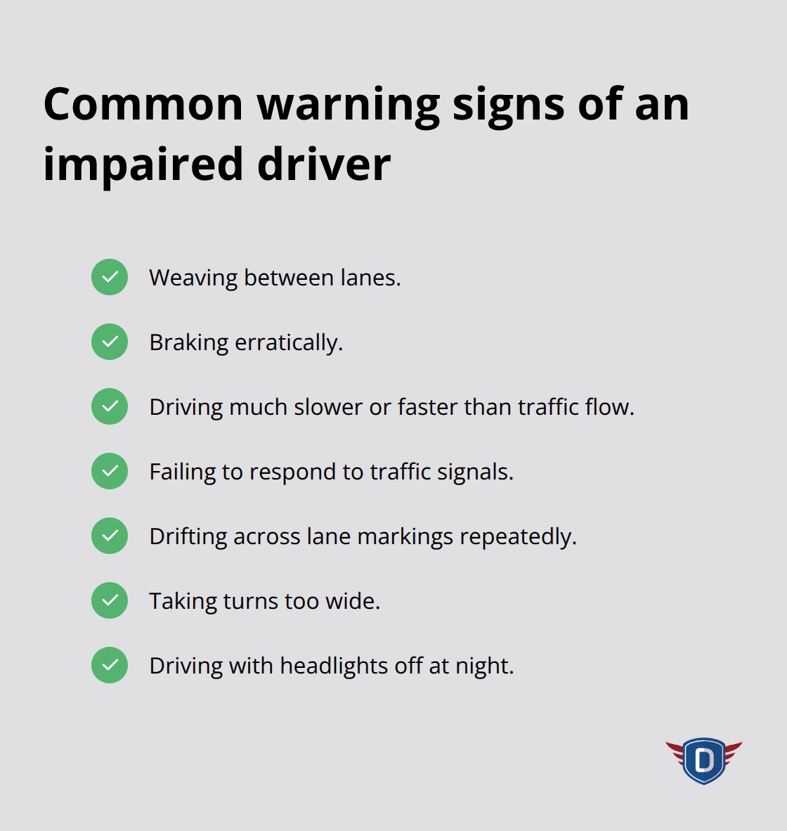 Checklist of driving behaviors that indicate potential impairment - substance abuse education