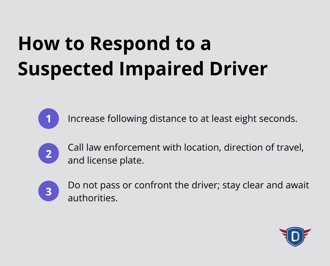 Three step response guide for encountering an impaired driver - substance abuse traffic education