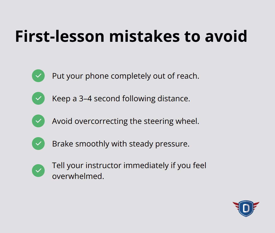 Compact checklist of common first-lesson driver mistakes and how to avoid them for U.S. teens.