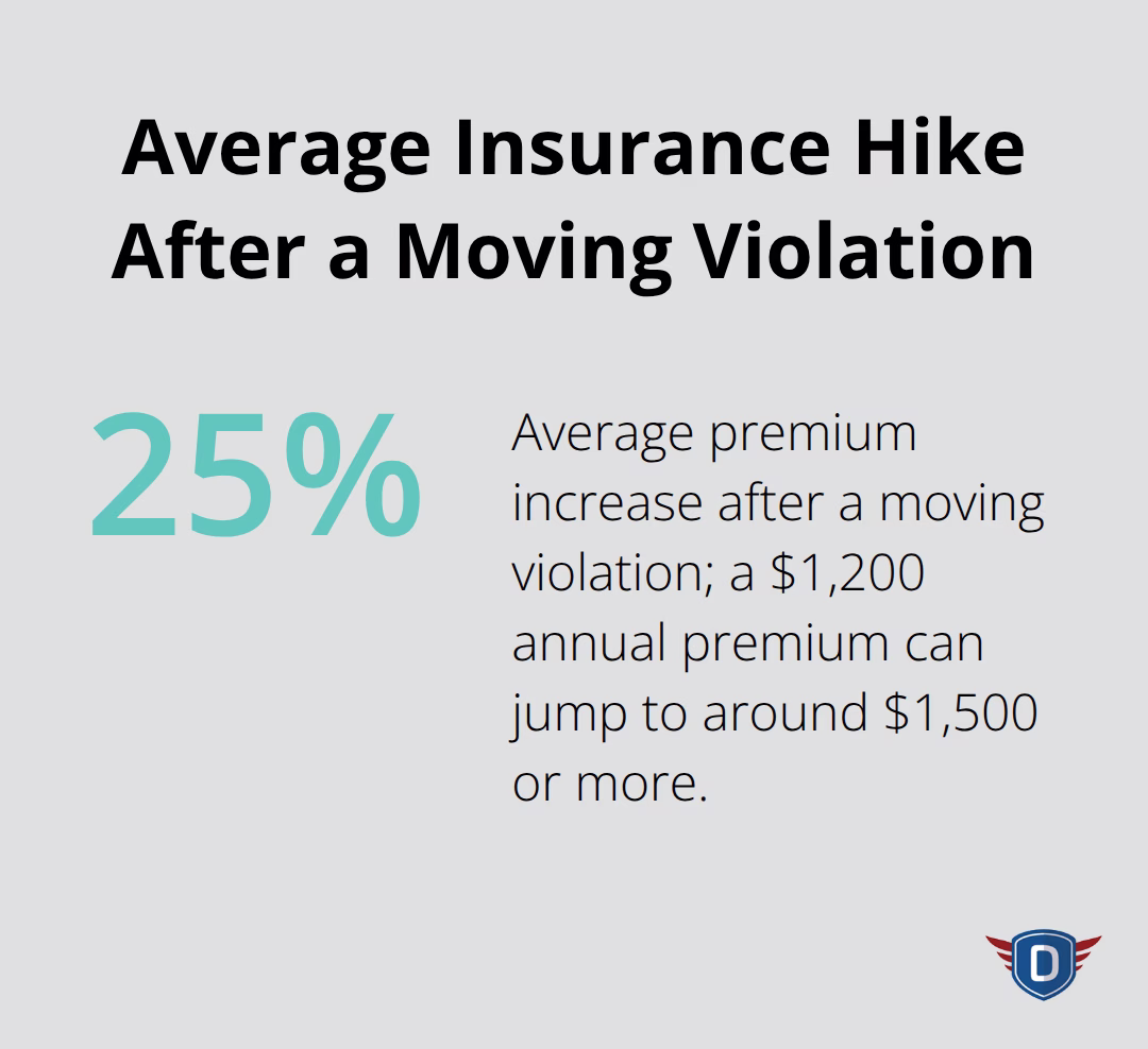 Percentage increase in car insurance premiums after a traffic conviction