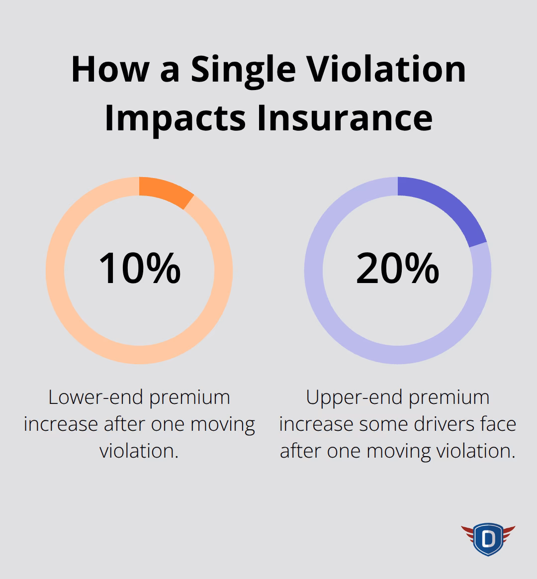 Chart visualizing 10%–20% insurance premium increases after one moving violation - traffic ticket defense Florida