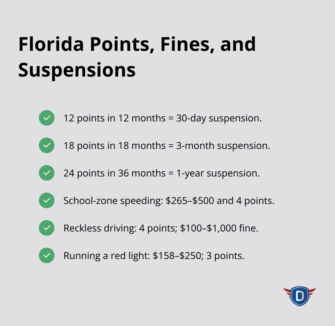 Quick reference for points, suspensions, and common fine ranges - Understanding traffic laws