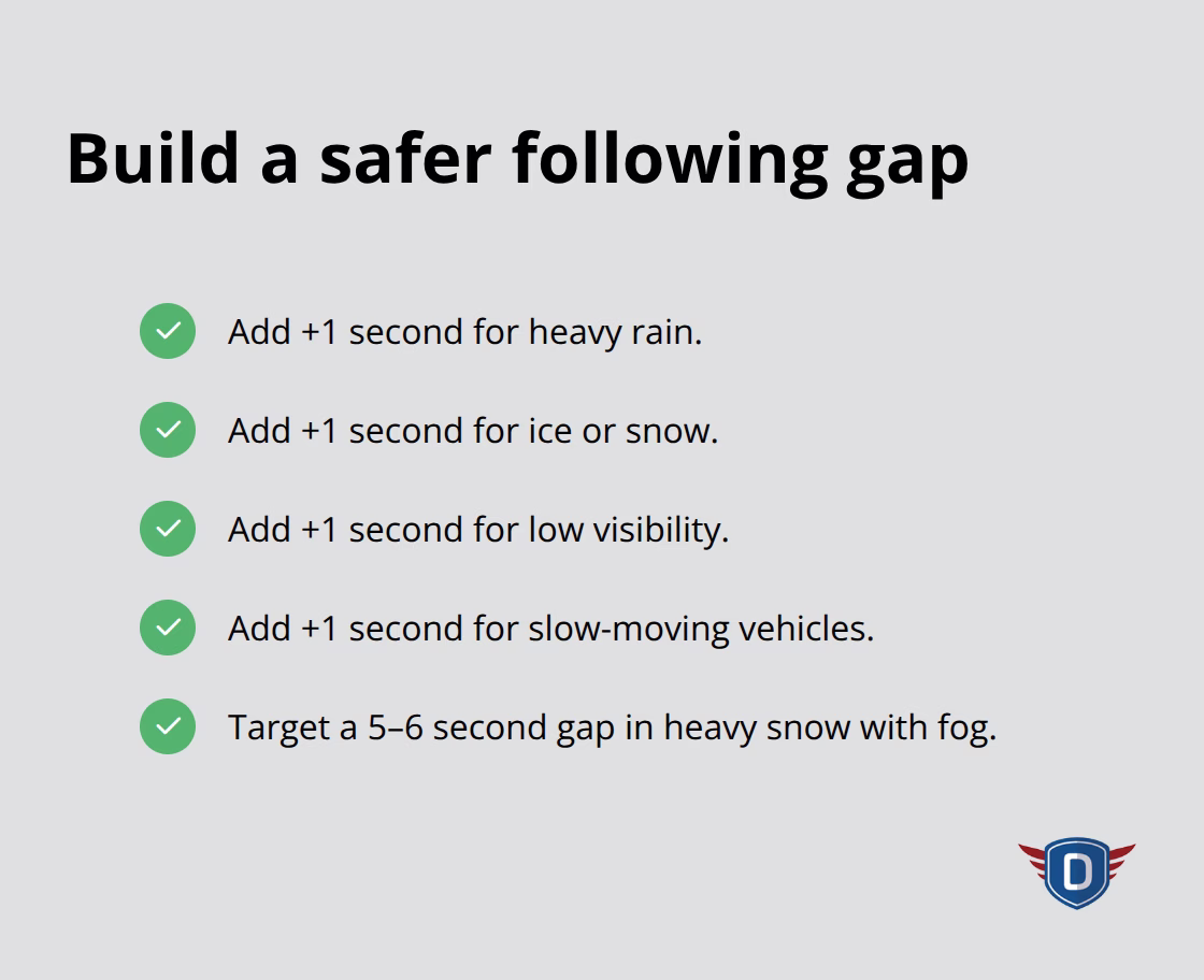 Checklist for adding following distance in severe weather - Weather driving skills